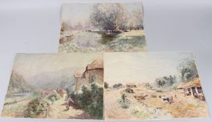 ERNEST PILE BUCKNALL (1861-1935) cattle grazing by a river, and two other countryside views,