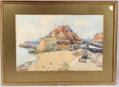 DAVID MARTIN (act.1887-1935) harbour scene with fishermen and lobster pots, watercolour, signed,