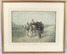 DUTCH SCHOOL (19TH CENTURY) Scene of two weary travellers in a horse and cart, watercolour, signed