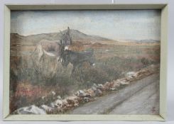 IRISH SCHOOL (MID-20TH CENTURY) landscape with donkeys beside a track, oil on canvas board, signed
