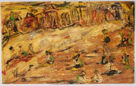 CONTINENTAL SCHOOL (20TH CENTURY) figures in a park, oil on board, signed indistinctly, Villegas