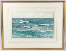 NORMAN WILKINSON (1878-1971) seascape with distant yacht, watercolour, signed, 32cm x 50.5cm