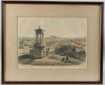 18TH CENTURY SCHOOL View of Edinburgh from Calton Hill coloured engraving, 32cm x 43.5cm