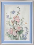 MABEL BRUCE-LOW (1883-1972) 'Pink Lilies' gouache, Royal Watercolour Society Gallery label,