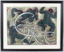 JACQUELINE JACUEIR (FRENCH 1930-2020) Three nudes in green overlaid with graffiti style text,