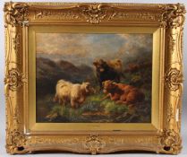 CHARLES EDWARD WATSON (LATE 19TH EARLY 20TH CENTURY) Highland cattle on a hillside, oil on canvas,
