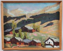 CONTINENTAL SCHOOL (20TH CENTURY) mountainside village, oil on canvas, reverse inscribed 'La Forclaz