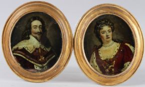 19TH CENTURY SCHOOL head and shoulder portrait of Charles I and possibly Maria Theresa of Austria,