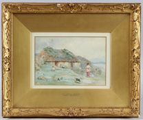 MYLES BIRKET FOSTER (1825-1899) 'Near Arising, Scotland' view of crofters on a coastline,