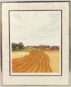 ROBERT MERVYN BARNES (20TH CENTURY) 'Harvest' and 'Windswept Landscape' two coloured etchings, A/P