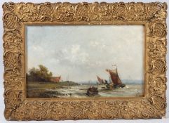 MARITIME SCHOOL (19TH CENTURY) view of shipping off a shoreline, oil on board, 27.5cm x 45.5cm