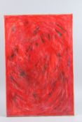 MUBIN ORHON (1924 - 1981) TURKISH. RED ABSTRACT. Oil on canvas, unframed. Signed and dated '75,