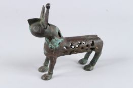 A 12TH - 13TH CENTURY PERSIAN SELJUK KHURASSAN BRONZE FIGURE OF A FELINE, possibly incense burner.