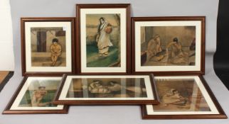 A COLLECTION OF SIX FRAMED AND GLAZED WATERCOLOUR PAINTINGS, figure subjects (6).