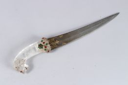 A GOOD KHANJAR DAGGER with rock crystal handle and gilded blade.