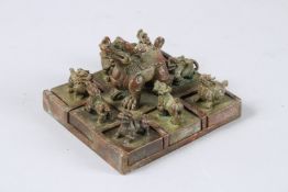 A GROUP OF CHINESE BRONZE SEAL SET. 3ins square.