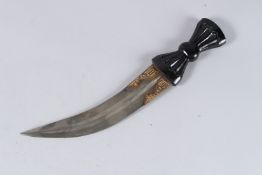 A GOLD KHANJAR DAGGER with black agate handle and gilded blade.