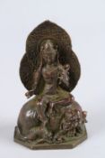 A VERY FINE 19TH - 20TH CENTURY CHINESE OR TIBETAN BRONZE FIGURE OF A DEITY. 4.5ins high.