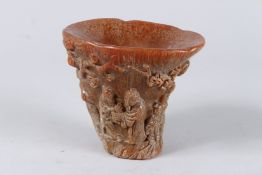 A GOOD CANTON HORN LIBATION CUP. 5ins high.