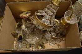 Glass and brass chandeliers.