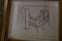 A group of original cartoons by Tom, unframed.