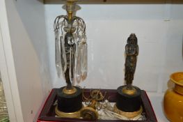 A pair of cast bronze ormolu and marble figural lustres.