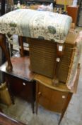 Stool, lloyd loom linen box and two bedside cabinets.
