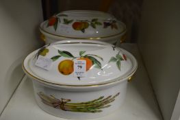 Two Worcester Evesham casserole dishes.