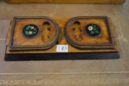 A good Victorian satin wood book slide mounted with pietra dura panels, labelled G Phillipson,