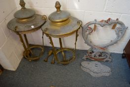A large pair of bronze lanterns with cast iron brackets,(lanterns lacking glazing).