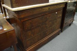 A 19th century Continental mahogany and marble top four drawer commode (marble af).