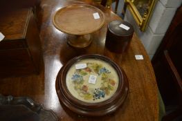 A Victorian mahogany teapot stand, pedestal bowl and a box and cover.