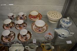 A blue and white sauce boat, possibly Worcester together with a Caughley bowl and cover, Derby