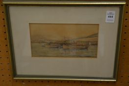 W Y Sutton, ships moored, the reverse inscribed H M S Britannia, watercolour, signed.