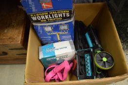 Exercise equipment, halogen work lights etc.