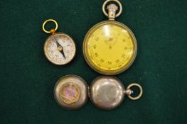 A pocket watch, compass and combination compass/sovereign case.