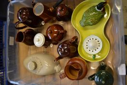 Decorative china, old hot water bottle etc.