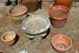 Terracotta and other plant pots.