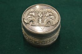 Decorative white metal box and cover.