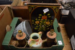 A pair of Eastern metal table lamps and other items.