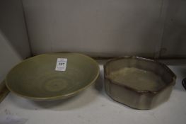 Two Chinese celadon glazed dishes.