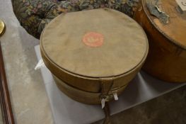An old hat box containing textiles.