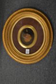 Victorian gilt framed oval portrait miniature on an elderly gentleman.