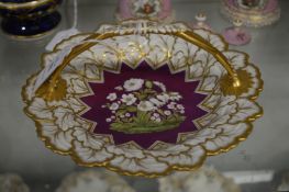 A Worcester Flight Barr & Barr leaf shaped porcelain dish with handle, the centre puce ground