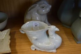 Chinese celadon bird shaped vase and a modelled of a rabbit.
