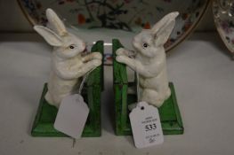 A pair of amusing cast iron rabbit bookends.