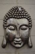 A large silvered resin Buddha's head.