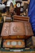 Oriental jewellery boxes, mahogany mantel clock etc.
