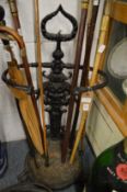A Victorian black painted cast iron stick stand.