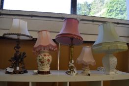 Five various table lamps.